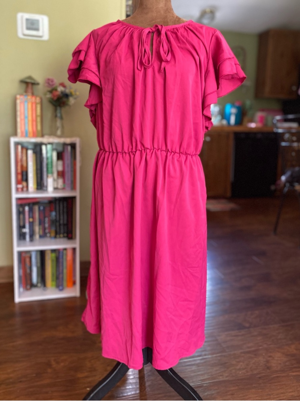Pink ruffle sleeve dress